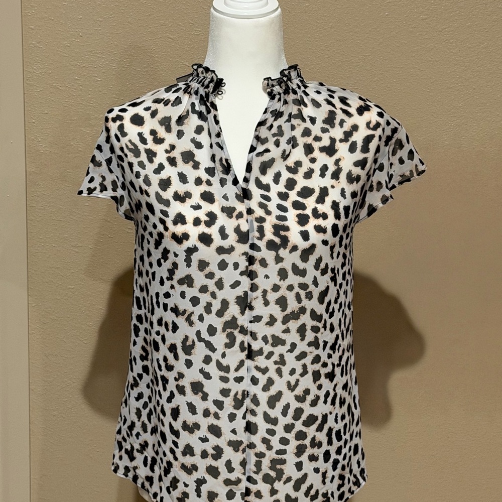 Leopard Print Ruffle Neck Women's Top
